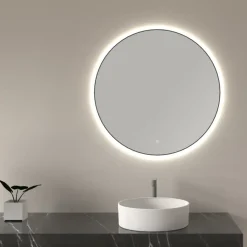 Marho Mavri badkamerspiegel verlichting dimbaar mat zwart Ø 100 cm