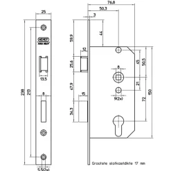 NEMEF 500 serie insteekcilinderslot binnendeur wit Doorn 50mm PC 72mm