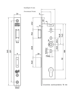 NEMEF Veiligheidssmaldeurslot Gelakt SKG 2-sterren Doorn 30mm PC 92mm