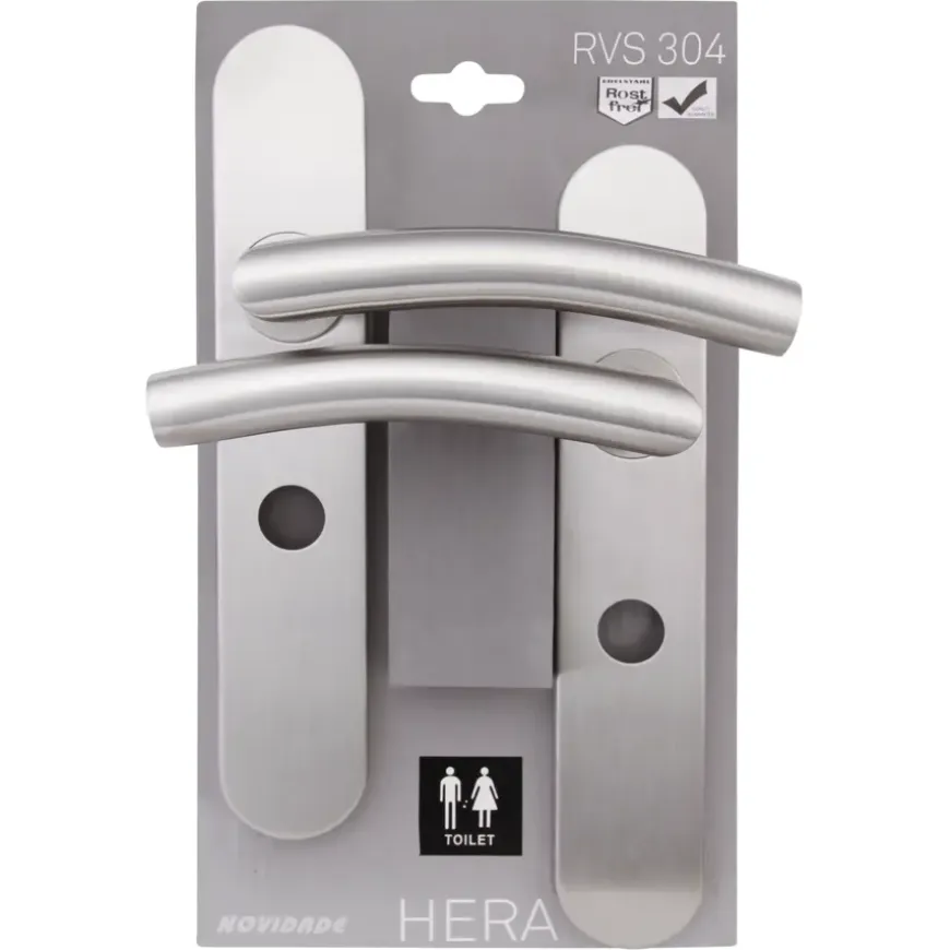 Novidade deurkrukset Hera ovaal schild met vrij-bezet sluiting 63/8 mm RVS