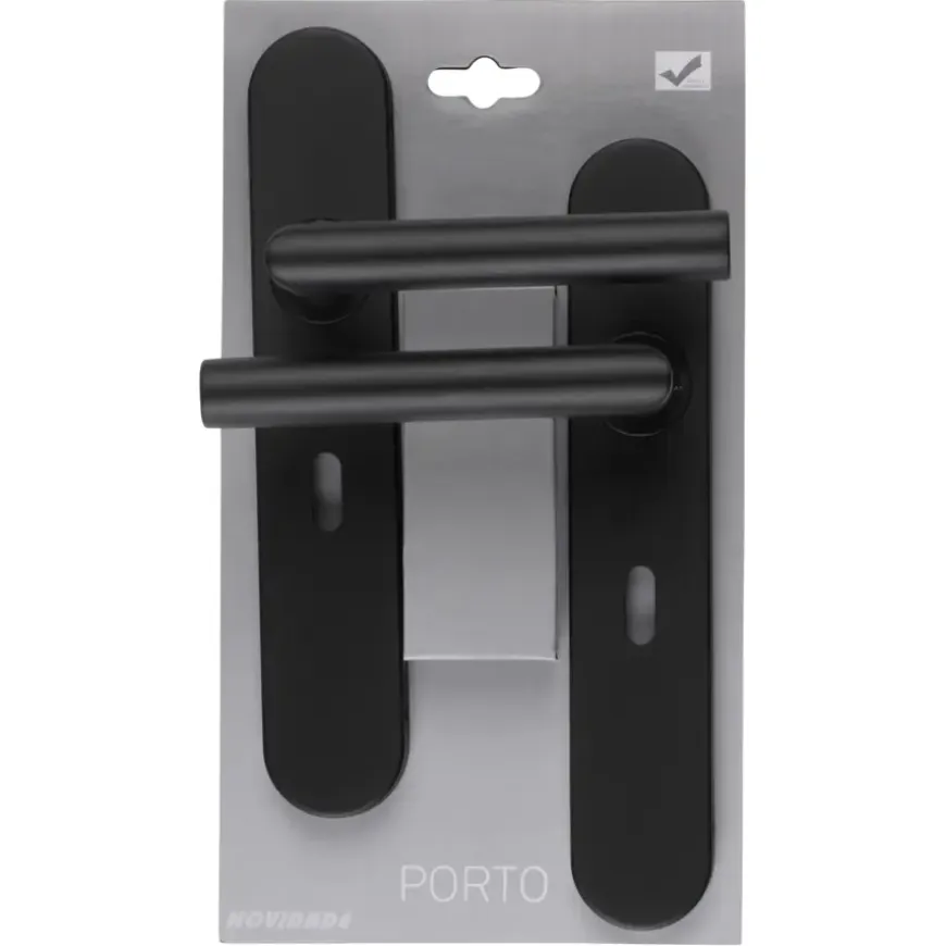Novidade deurkrukset Porto ovaal schild met sleutelgat 56 mm zwart RVS