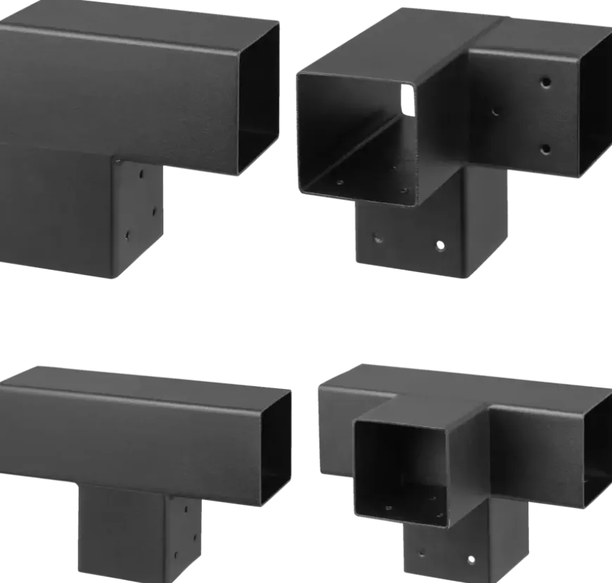 Paalverbinder voor pergola hoekstuk 3-kants 9x9 cm zwart