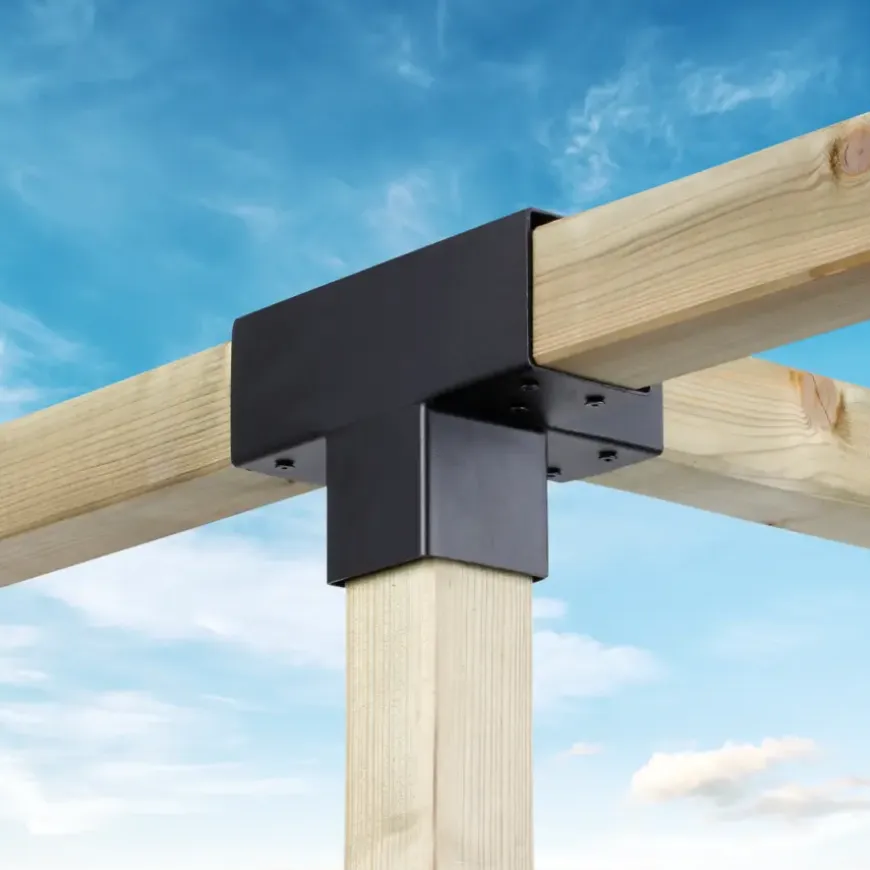 Paalverbinder voor pergola T-verbindingsstuk 4-kants 7x7 cm zwart