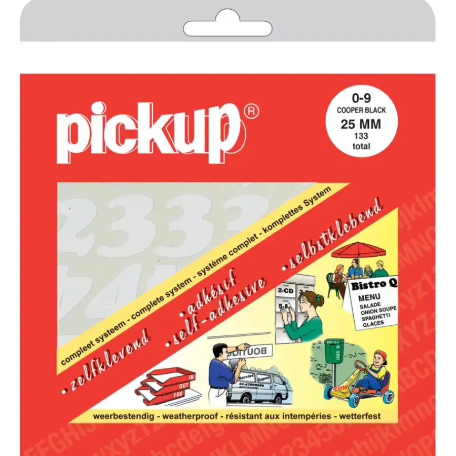 Pickup plakcijfers 0-9 wit 25 mm