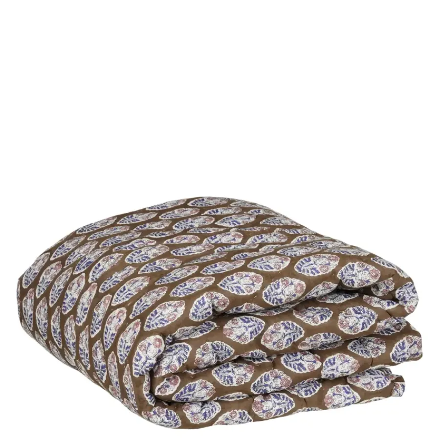Geen Plaid bloemen donker bruin - l180xb130cm