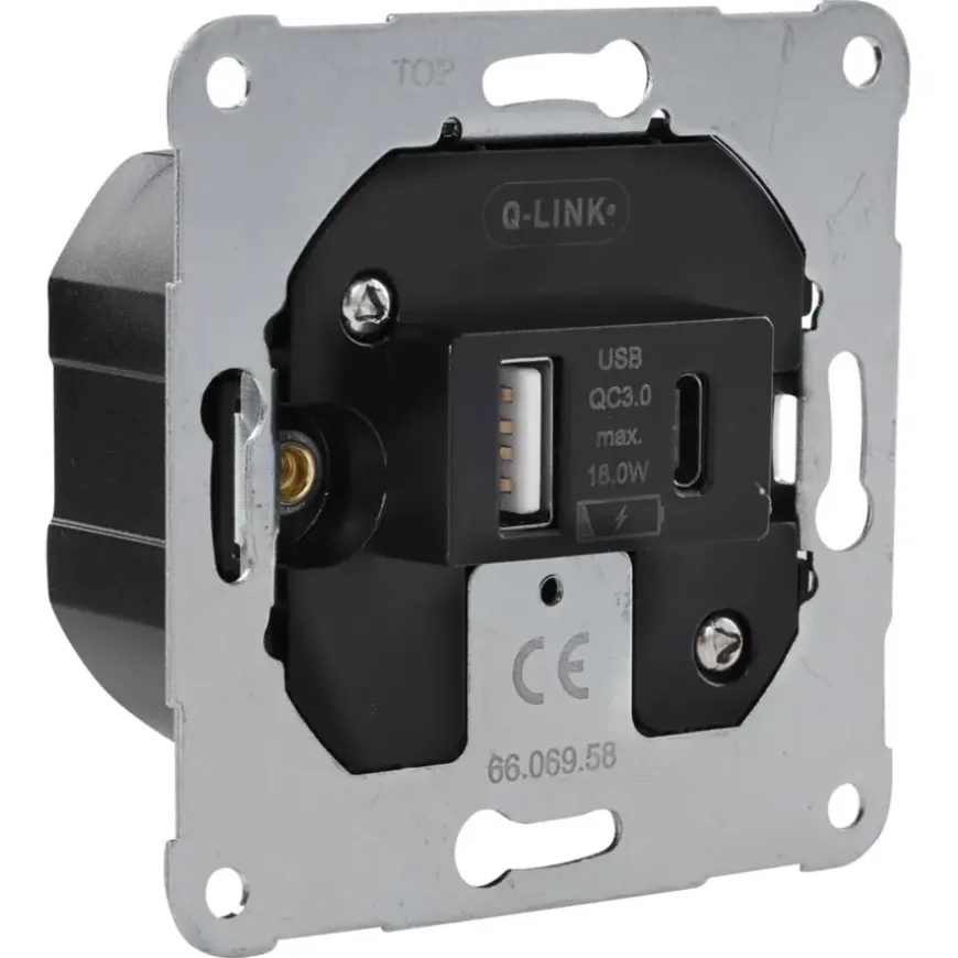 Q-LINK Inbouw basiselement USB-A + USB-C