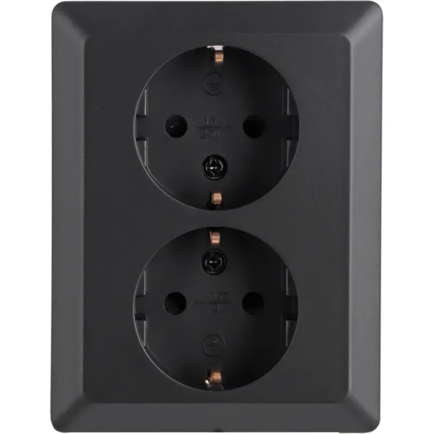 Q-Link Inbouw Dubbel Geaard Stopcontact Zwart