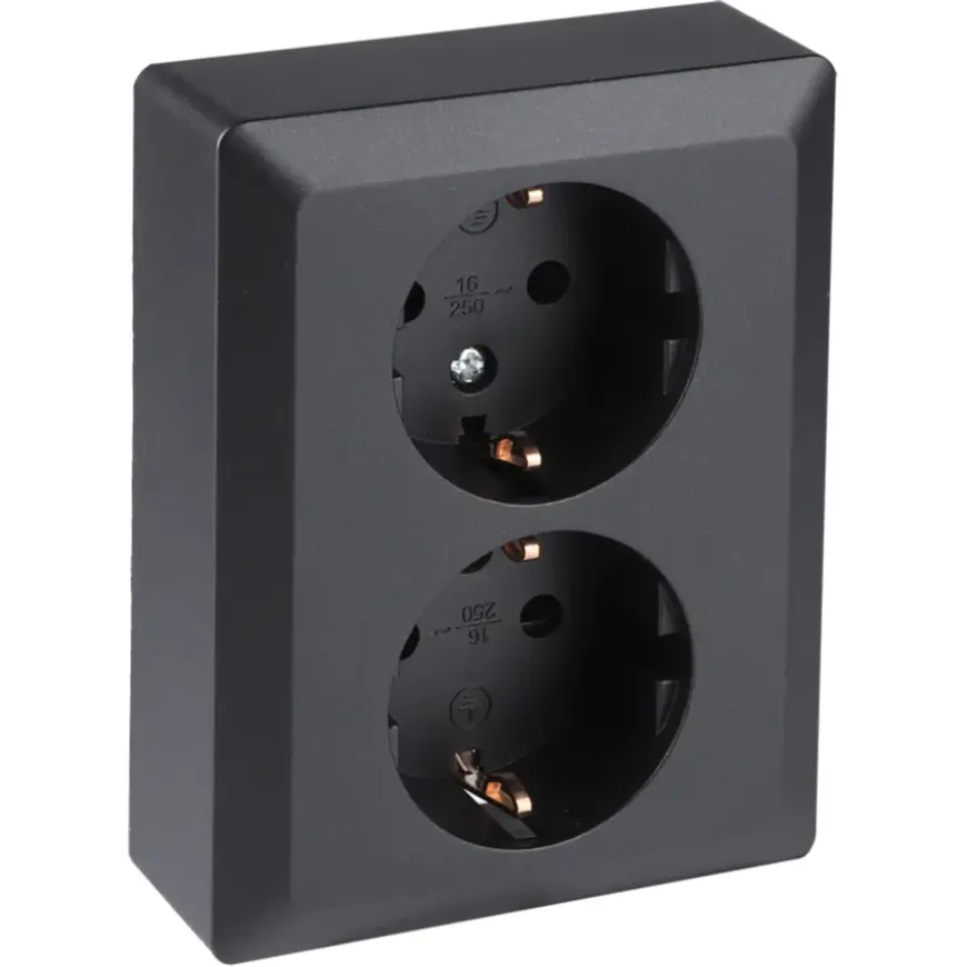 Q-Link Inbouw Dubbel Geaard Stopcontact Zwart