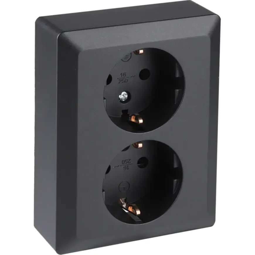 Q-Link Inbouw Dubbel Geaard Stopcontact Zwart