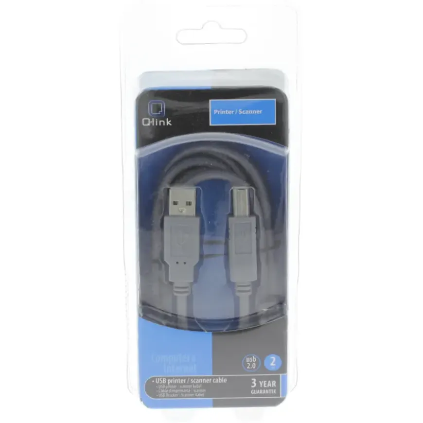 Q-Link USB kabel 2.0 printer/scanner 2 meter grijs