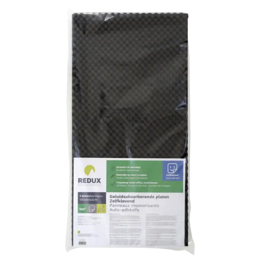 Redux geluidabsorberende plaat zelfklevend zwart 100 x 50 x 3 cm 2 stuks