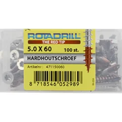 Rotadrill hardhoutschroef platkop T25 RVS 5x60 mm 100 stuks