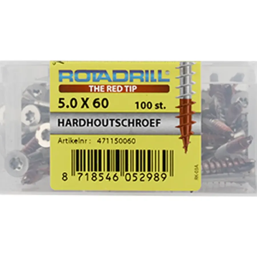 Rotadrill hardhoutschroef platkop T25 RVS 5x60 mm 100 stuks