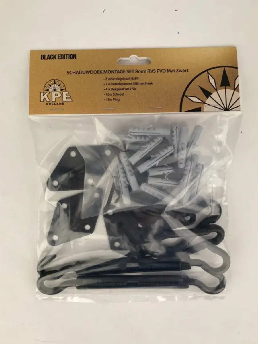 KPE Holland Schaduwdoek montage set 8mm RVS Zwart