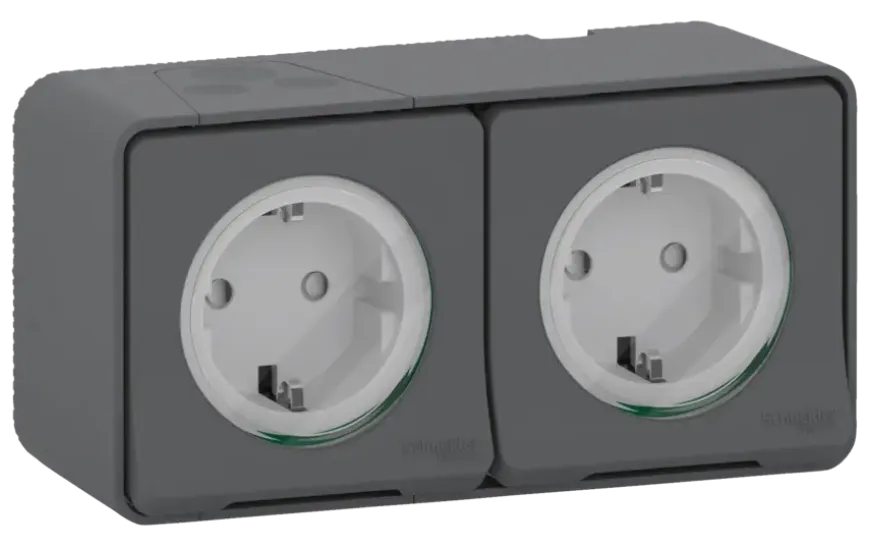 Schneider Electric Mureva Styl wandcontactdoos 2-voudig horizontaal IP55 antraciet