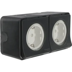 Schneider Electric Mureva Styl wandcontactdoos 2-voudig horizontaal IP55 antraciet