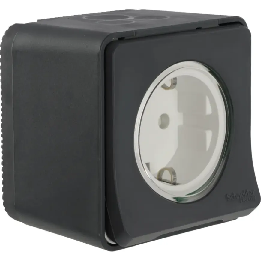 Schneider Electric Mureva Styl wandcontactdoos 1-voudig IP55 antraciet