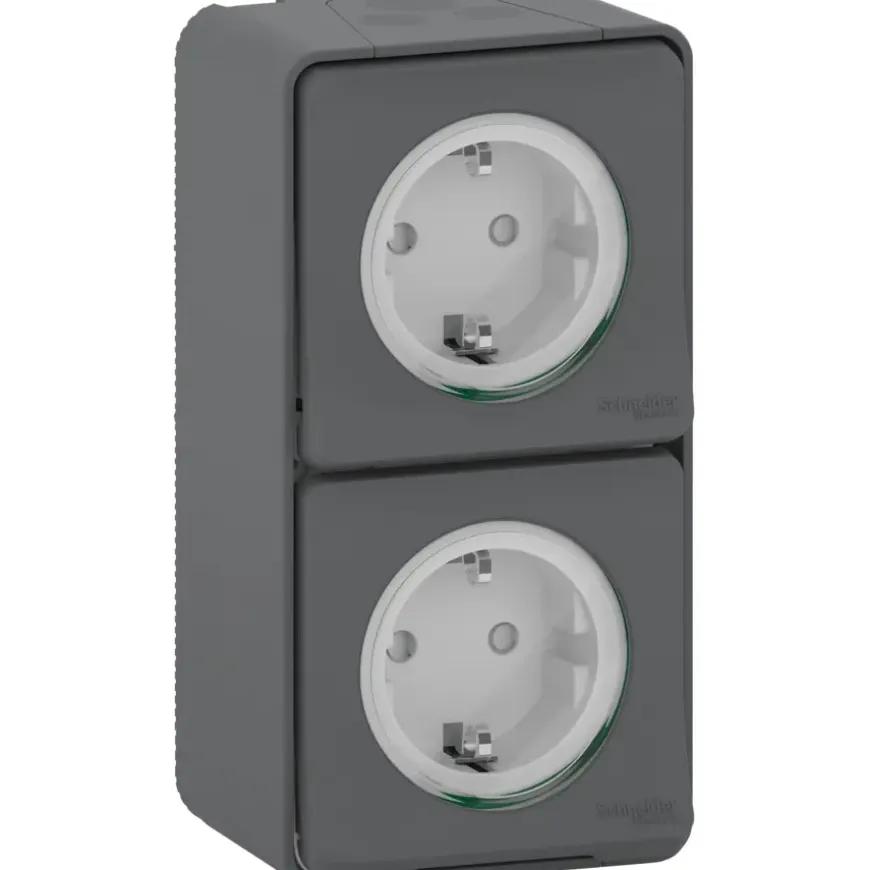 Schneider Electric Mureva Styl wandcontactdoos 2-voudig verticaal IP55 antraciet