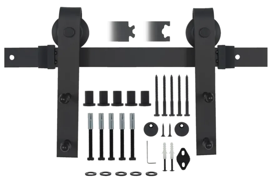 Schuifdeursysteem industrieel mat zwart complete set met hangrollen