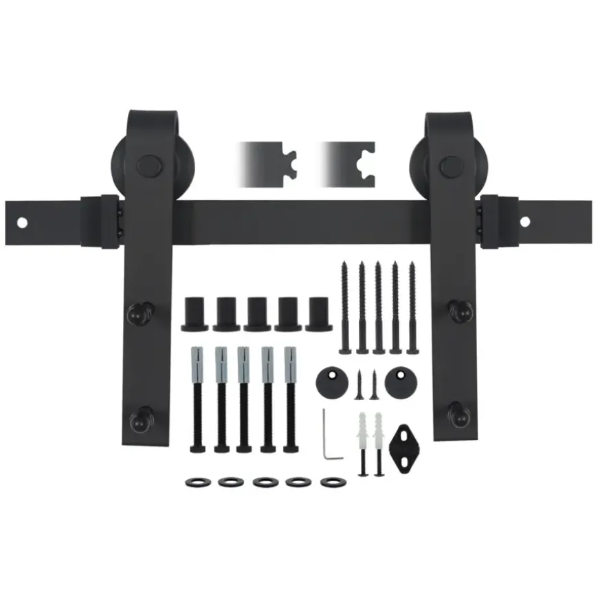 Schuifdeursysteem industrieel mat zwart complete set met hangrollen