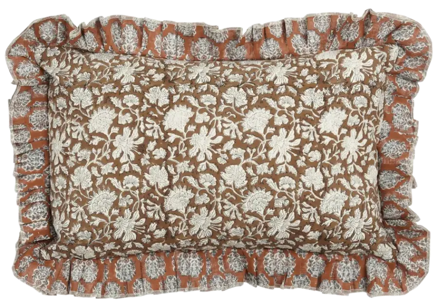 Geen Sierkussen bloemen donker bruin - l55xb35xh10cm