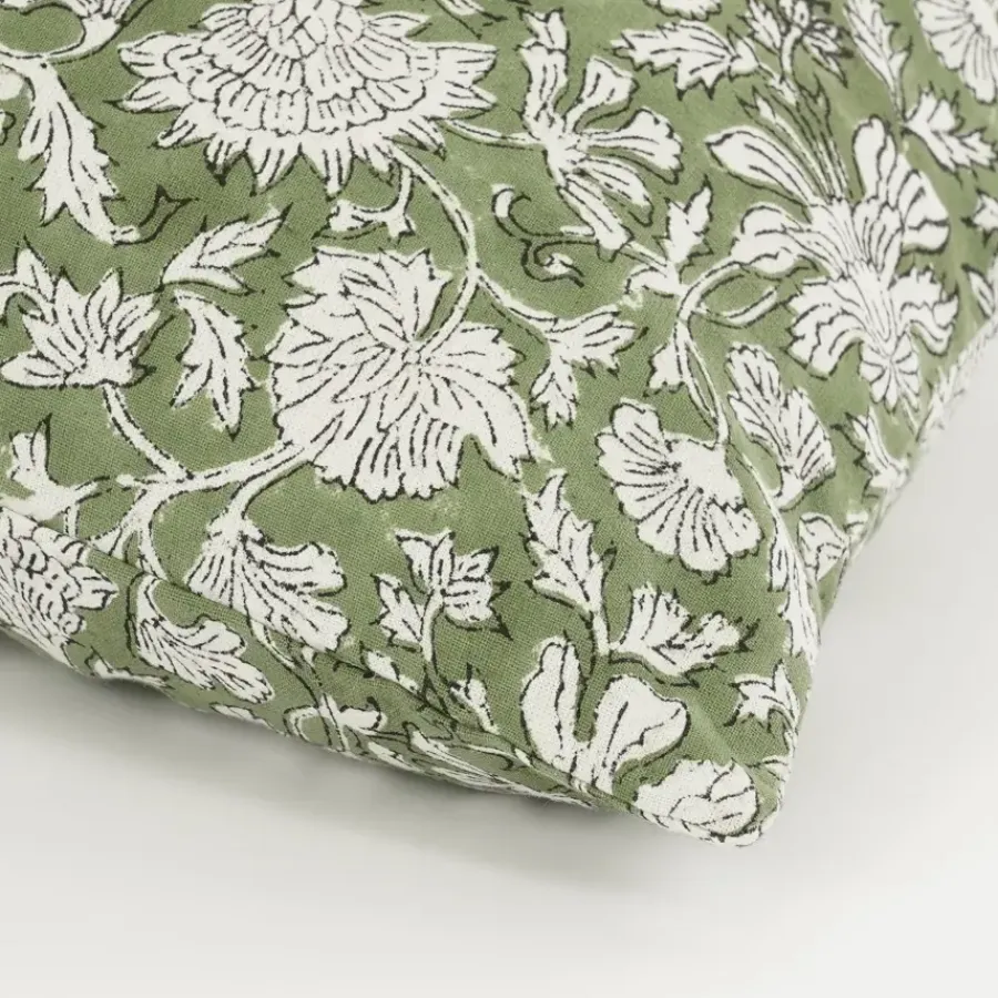 Geen Sierkussen bloemen groen - l55xb35xh10cm