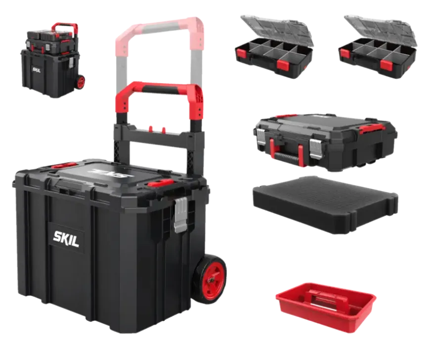 SKIL Gereedschapswagen / gereedschapstrolley met 4-in-1 grote stapelbare gereedschapskoffer set