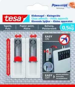 Tesa klevende spijker kleine apparaten voor behang en pleisterwerk verstelbaar wit 0,5 kg 2 stuks