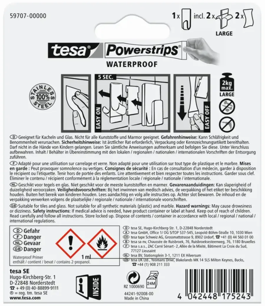 Tesa Powerstrips waterproof haak rvs