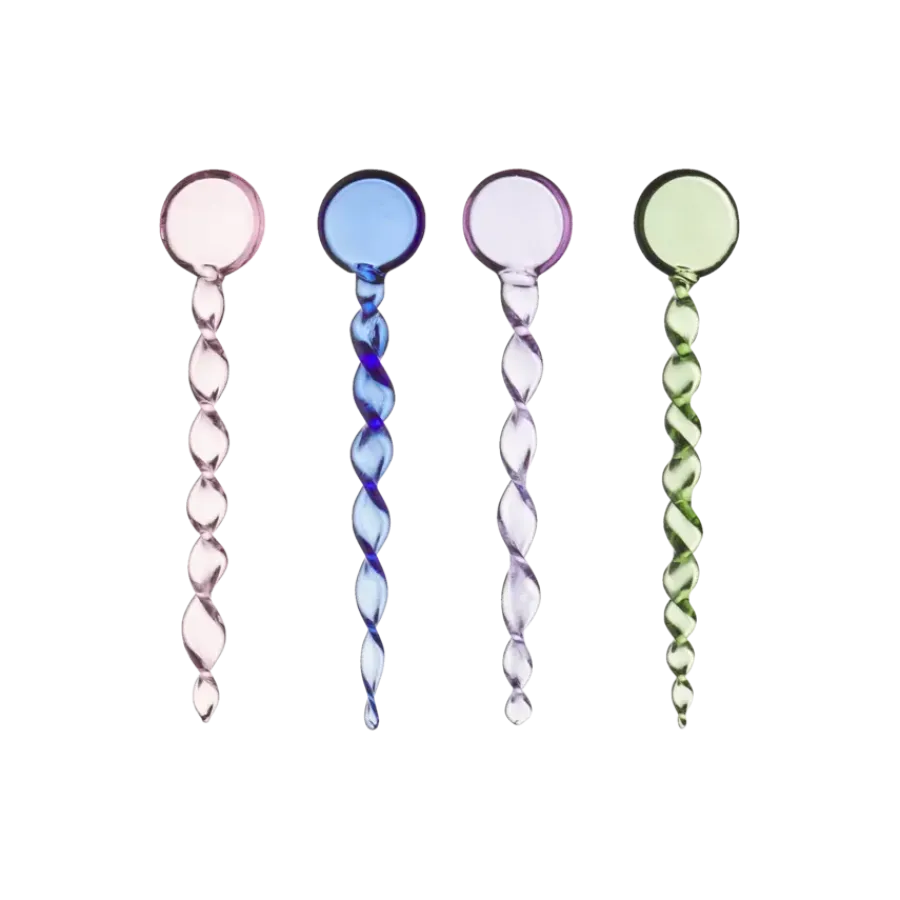 Geen Theelepel glas set van 4 roze, blauw, paars en groen