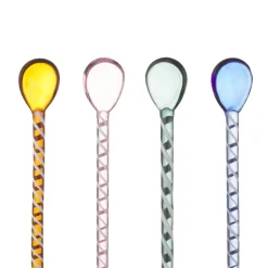 Geen Theelepel glas set van 4 roze, bruin, groen en blauw