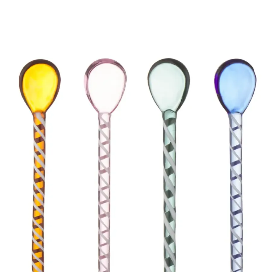 Geen Theelepel glas set van 4 roze, bruin, groen en blauw