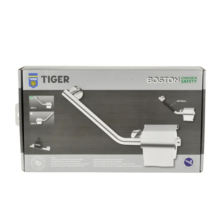 Tiger Boston Comfort en Safety toiletrolhouder met steun links chroom