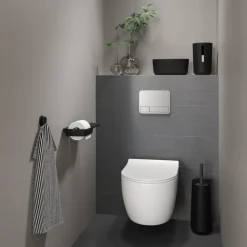 Tiger Toiletborstelhouder TESS met opbergfunctie vrijstaand en Swoop borstel flexibel zwart/antraciet