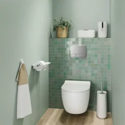 Tiger Toiletborstelhouder TESS met opbergfunctie vrijstaand en Swoop borstel flexibel wit/lichtgrijs