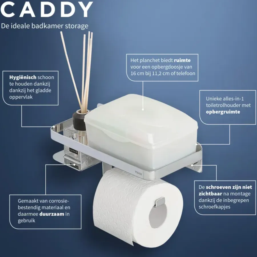 Tiger toiletrolhouder Caddy Chroom