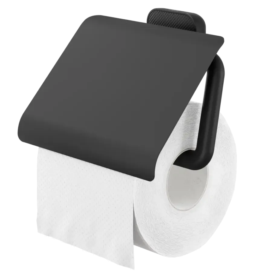 Tiger toiletrolhouder Carv met klep Zwart