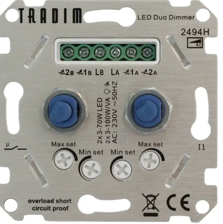 Tradim LED duo muurdimmer inclusief hotelschakeling 2494HH