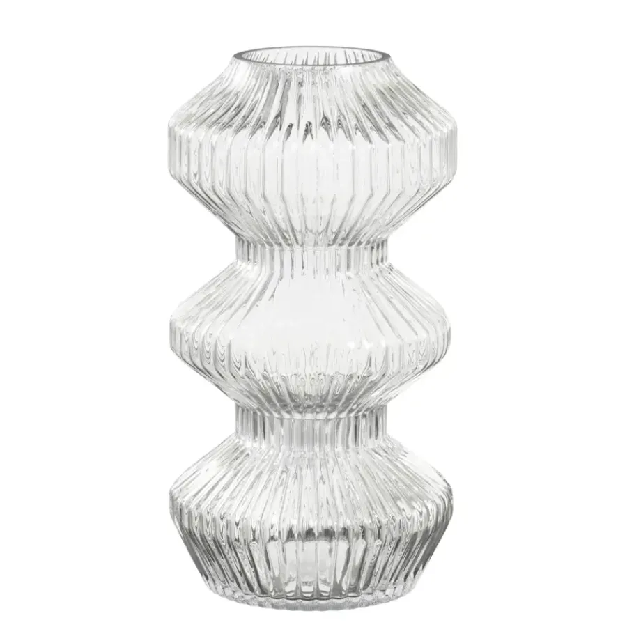 Geen Vaas glas ribbed - h30xd16cm