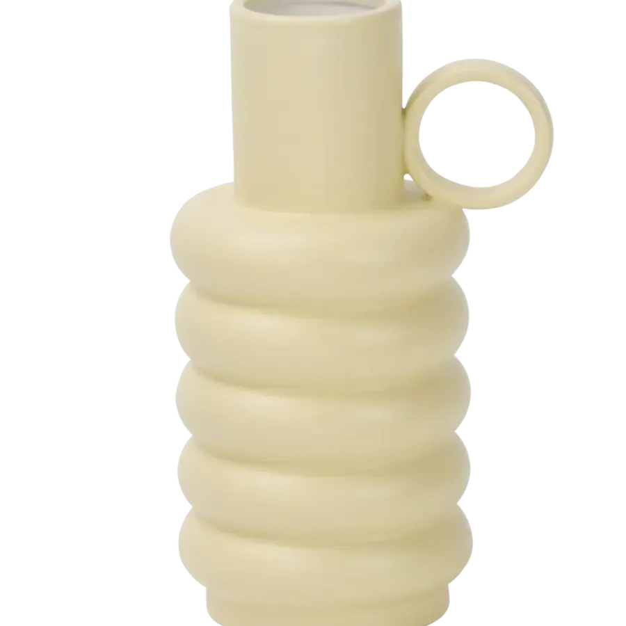 Geen Vaas keramiek geribbeld geel 18 cm