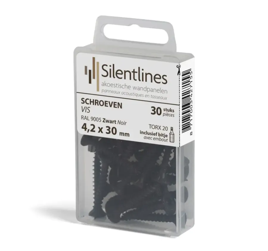 Silentlines Zwarte schroeven voor lattenwand voor binnen met bitje (30 stuks)